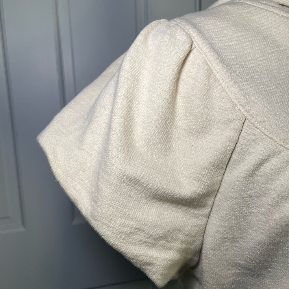 Old Navy Y2K Cream Hooded Short-Sleeve Zip Sweatshirt Bubble Sleeve Large - Picture 5 of 9